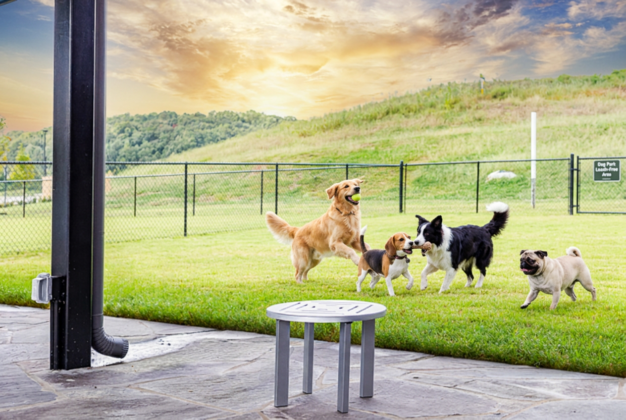 Dogs playing in the fenced West Highlands dog park